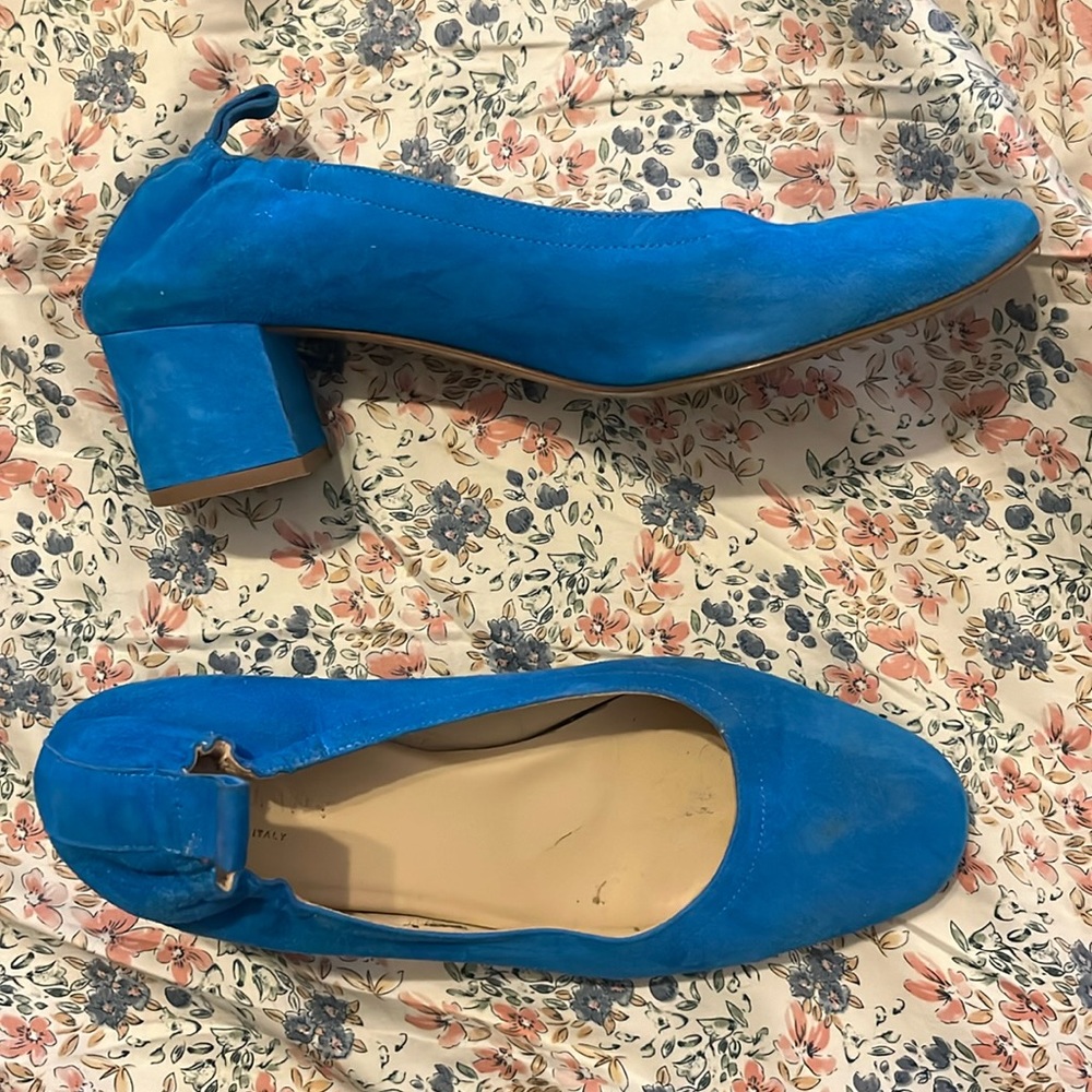 Everlane Day Heel in bright blue suede